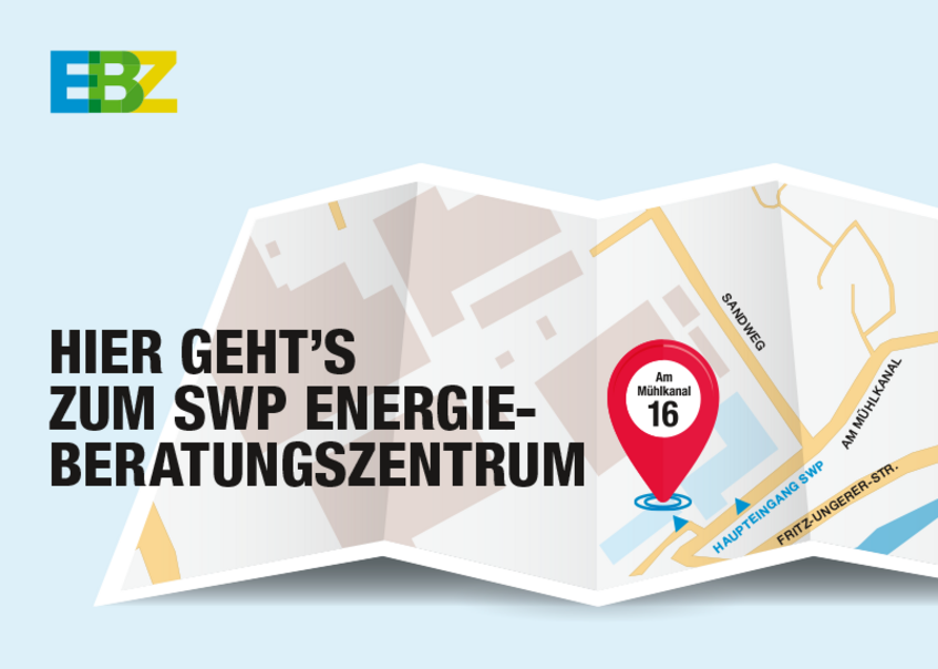 Das Bild zeigt dass das EBZ direkt neben der Stadtwerkeverwaltung zu finden ist.